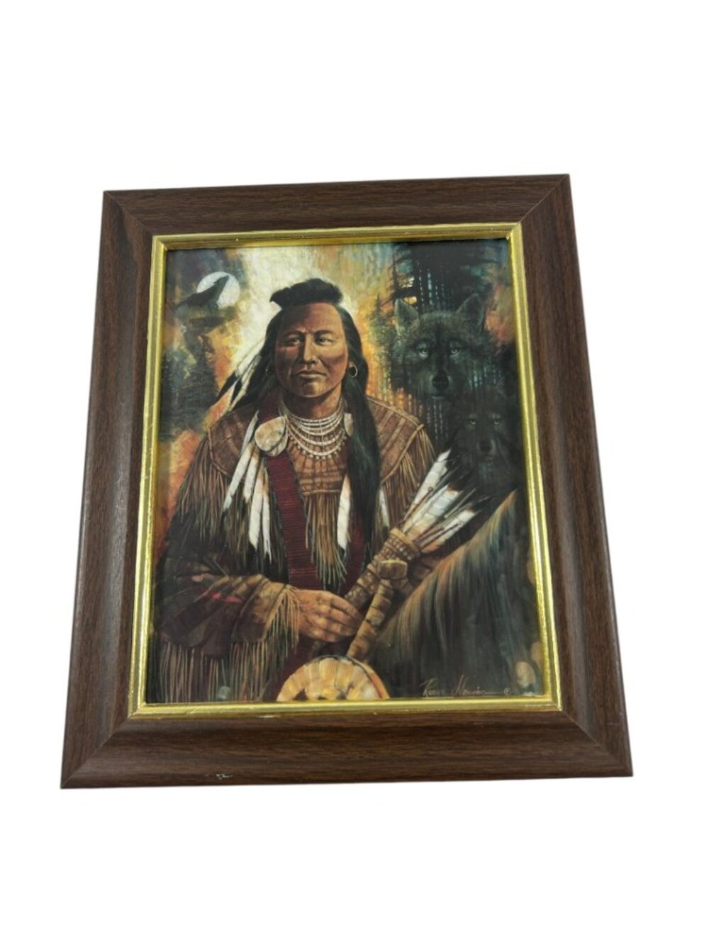 Ruane Manning Native American Man Wolves Framed Art Print Western Decor